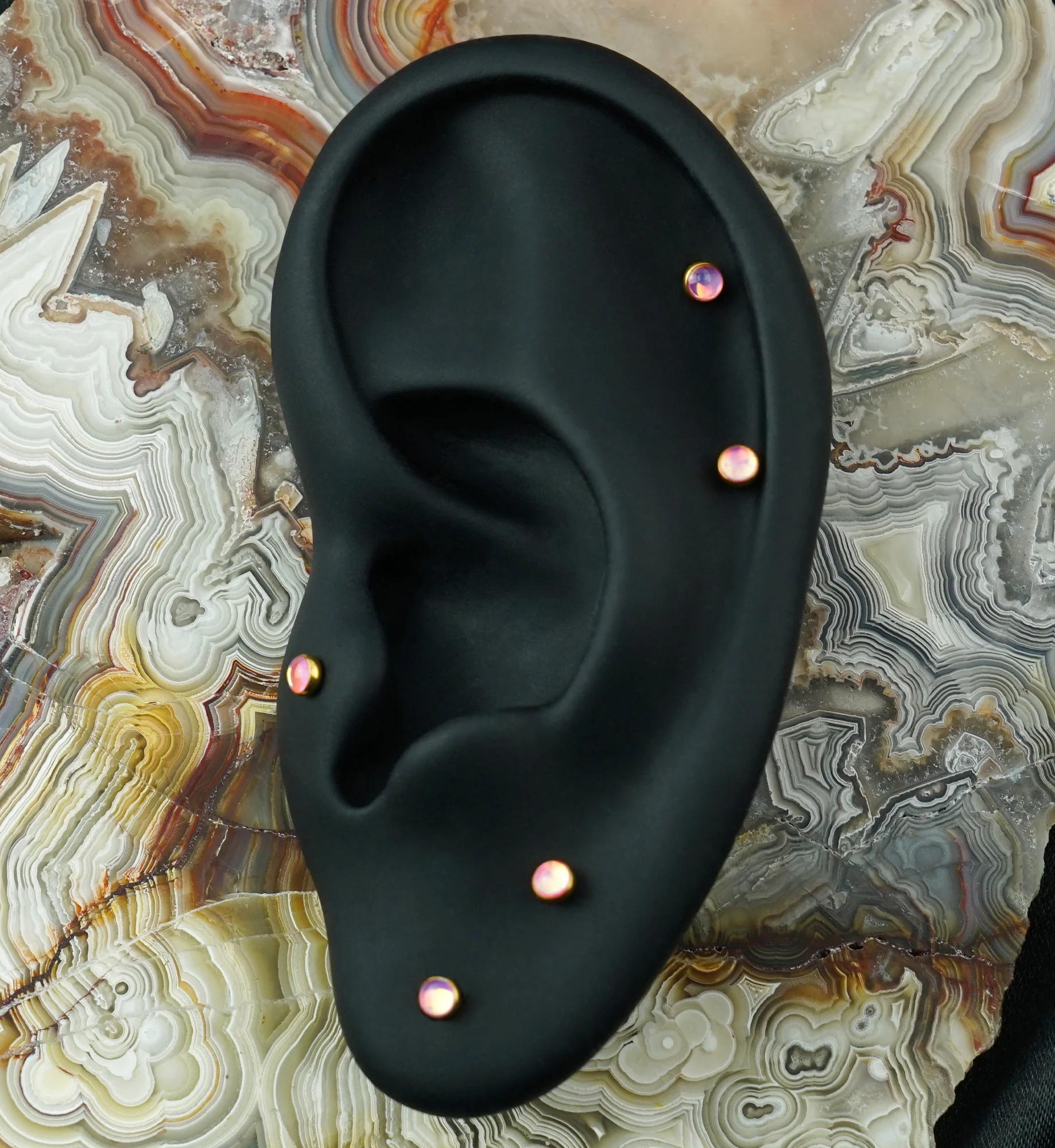 Gold PVD Pink Iridescent Gem Titanium Threadless Top - Image 2