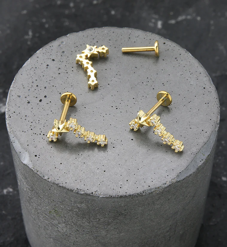 Gold PVD Pisces Constellation Clear CZ Stainless Steel Internally Threaded Labret - Image 2