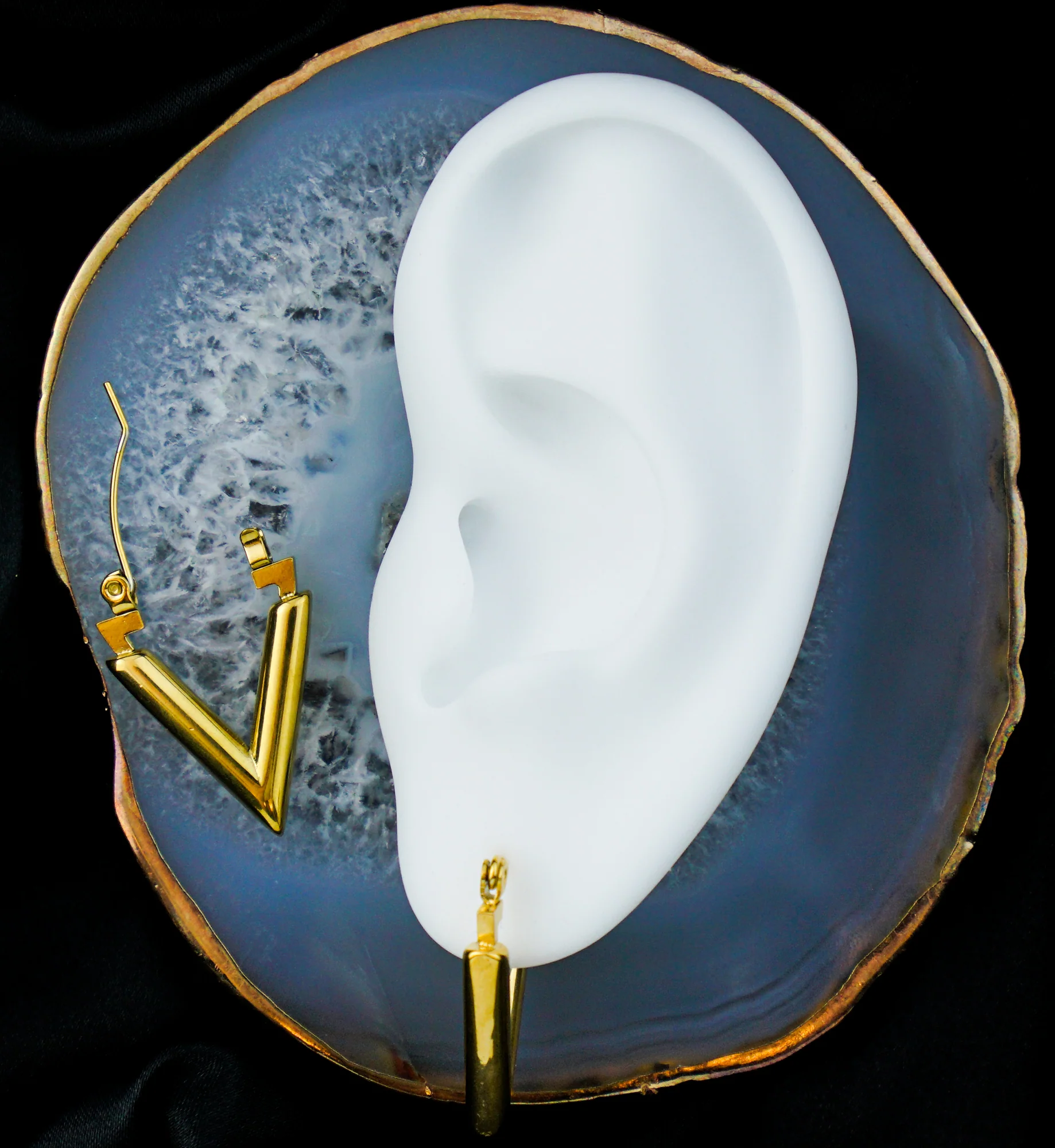 Gold PVD Pointed Hoop Stainless Steel Hinged Earrings - Image 2