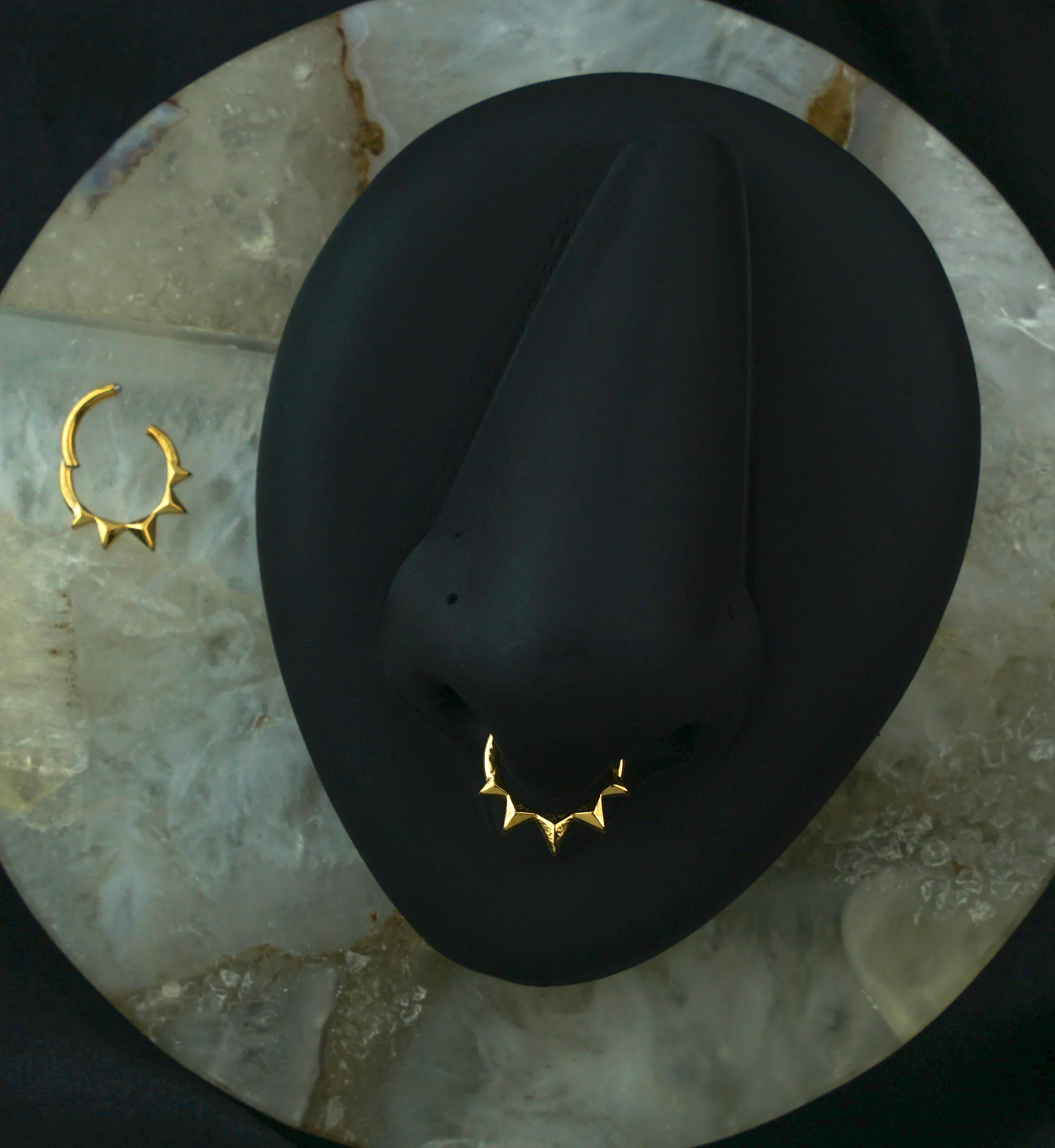 Gold PVD Polyhedra Spike Stainless Steel Hinged Segment Ring - Image 2