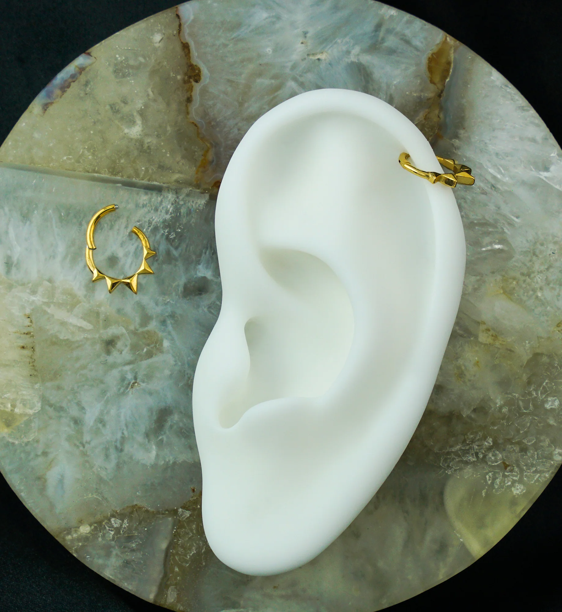 Gold PVD Polyhedra Spike Stainless Steel Hinged Segment Ring - Image 3