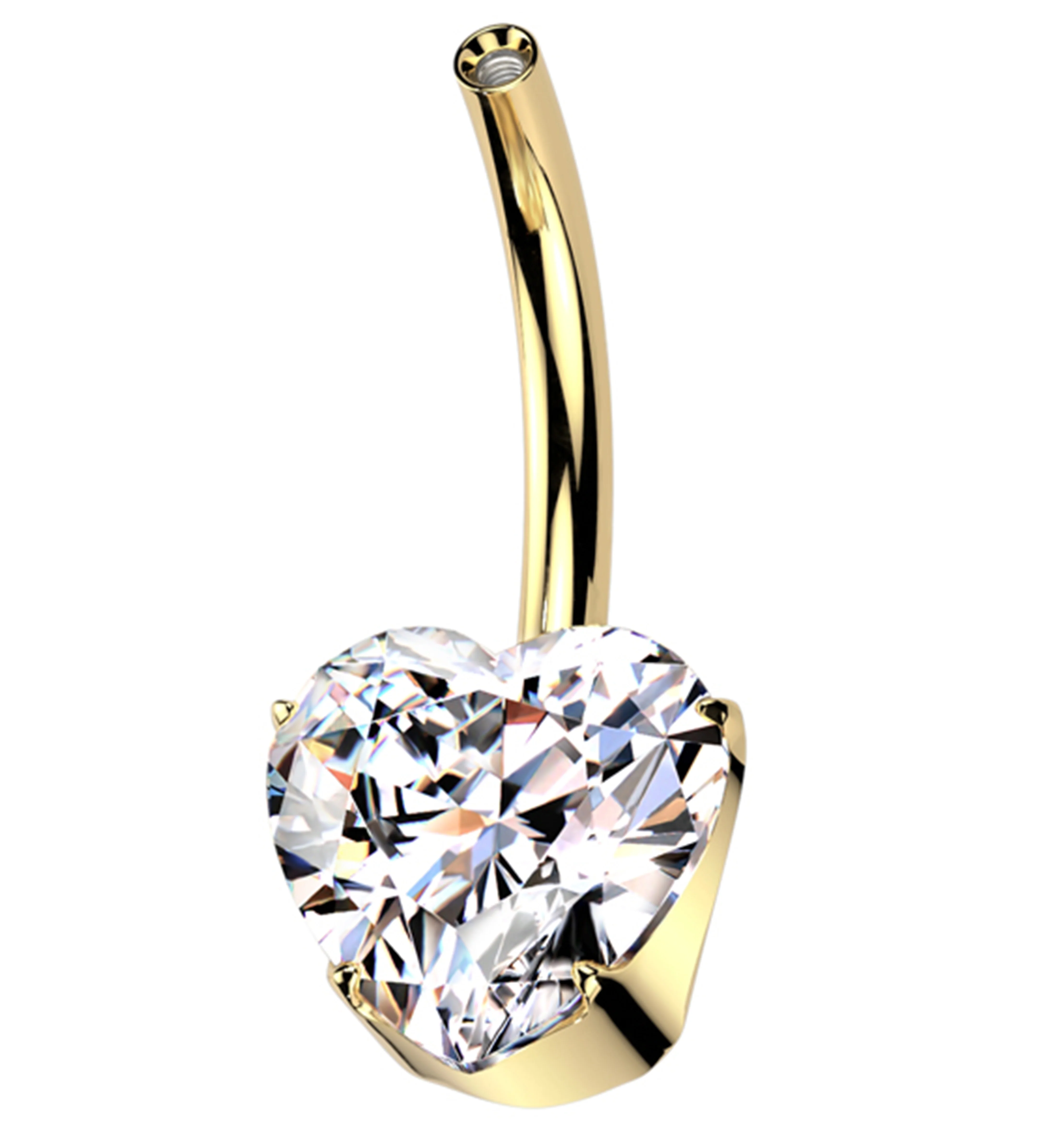 Gold PVD Prong Heart Clear CZ Titanium Belly Button Ring (No Top)