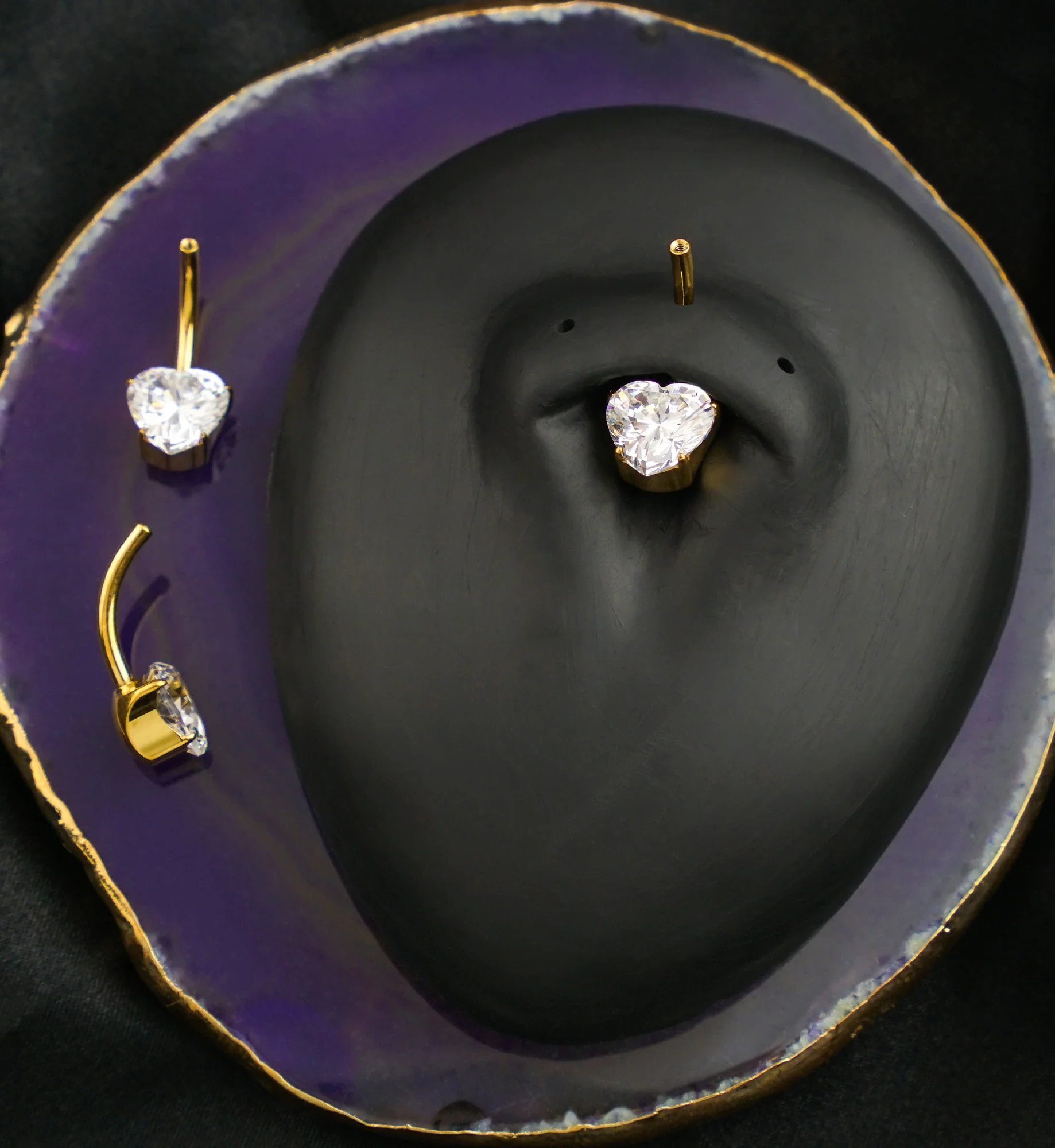 Gold PVD Prong Heart Clear CZ Titanium Belly Button Ring (No Top) - Image 2