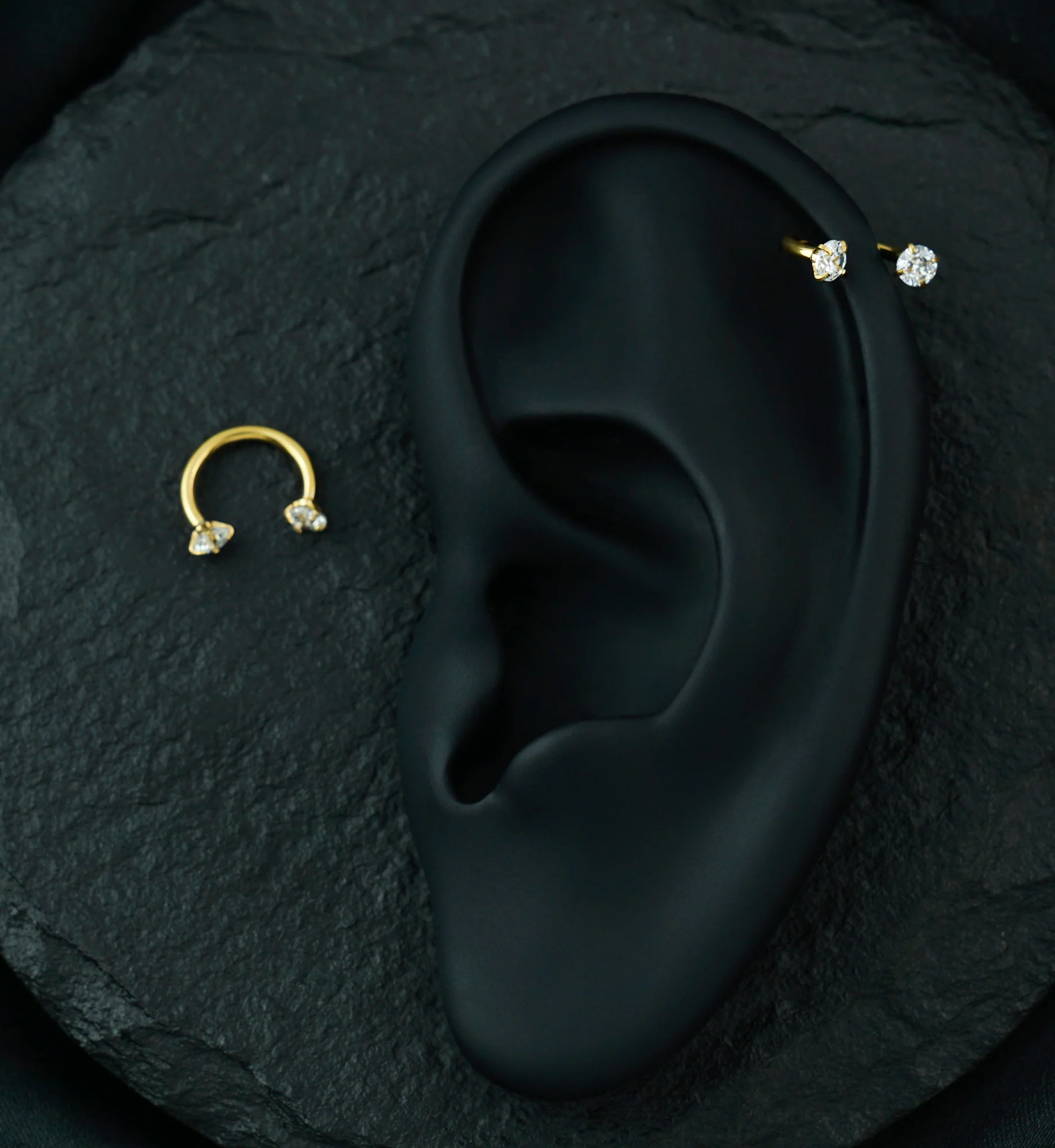 Gold PVD Prong Set CZ Circular Barbell - Image 2
