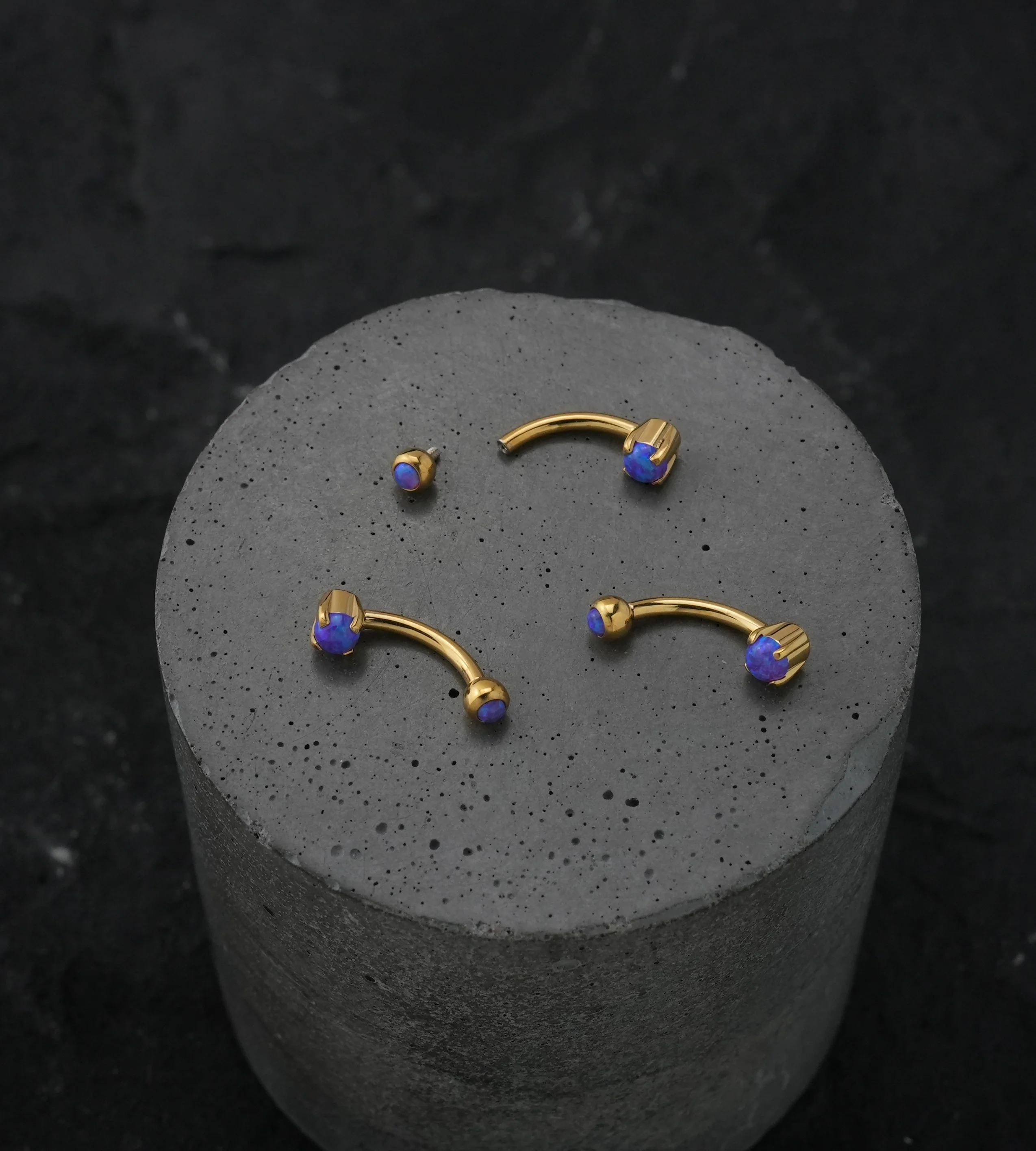 Gold PVD Purple Opalite Prong Set Stainless Steel Curved Barbell - Image 2