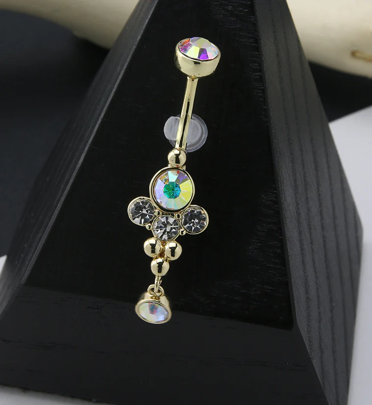Gold PVD Rainbow Aurora CZ Array Belly Button Ring - Image 2