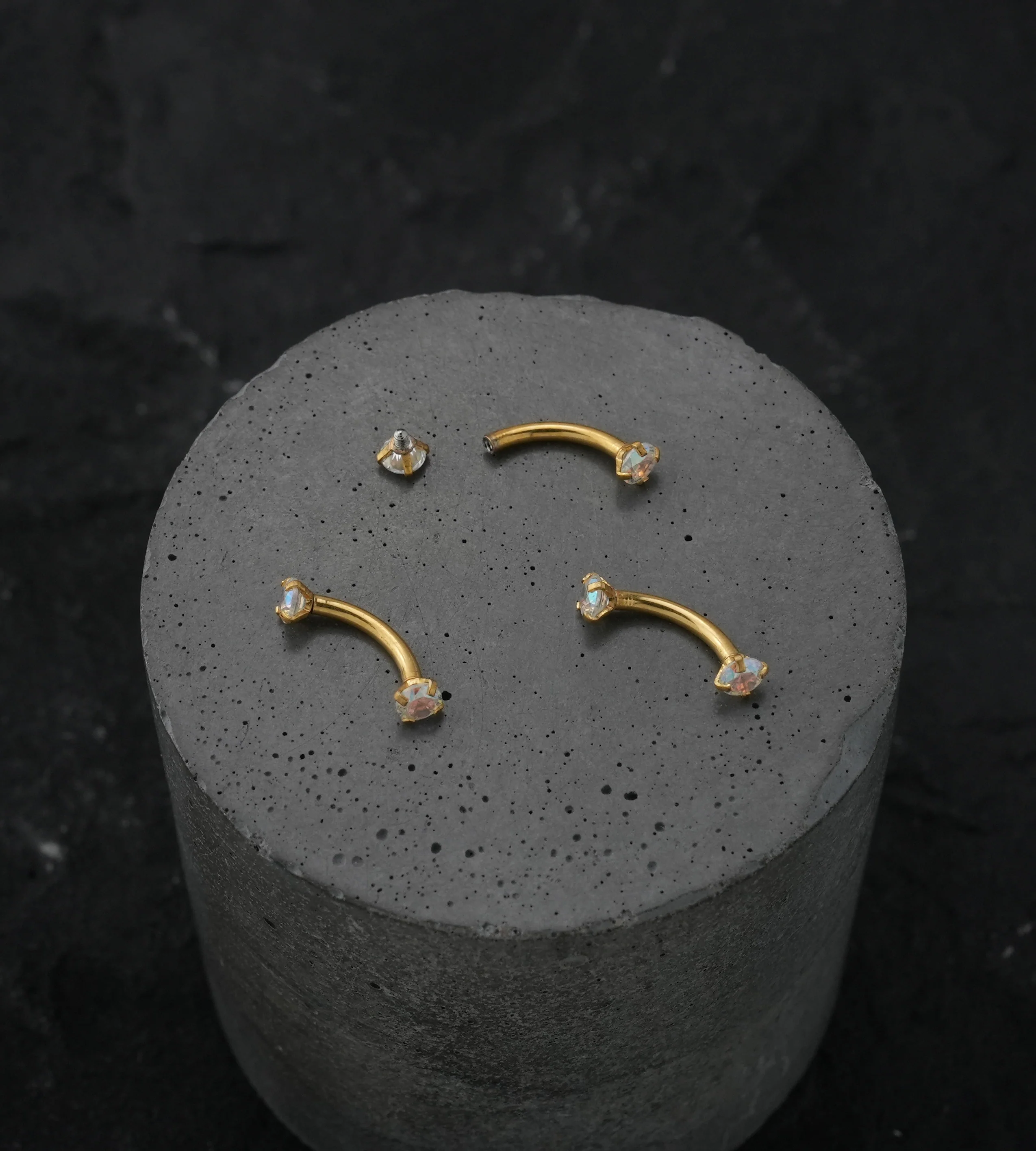 Gold PVD Rainbow Aurora CZ Prong Set Stainless Steel Curved Barbell - Image 2
