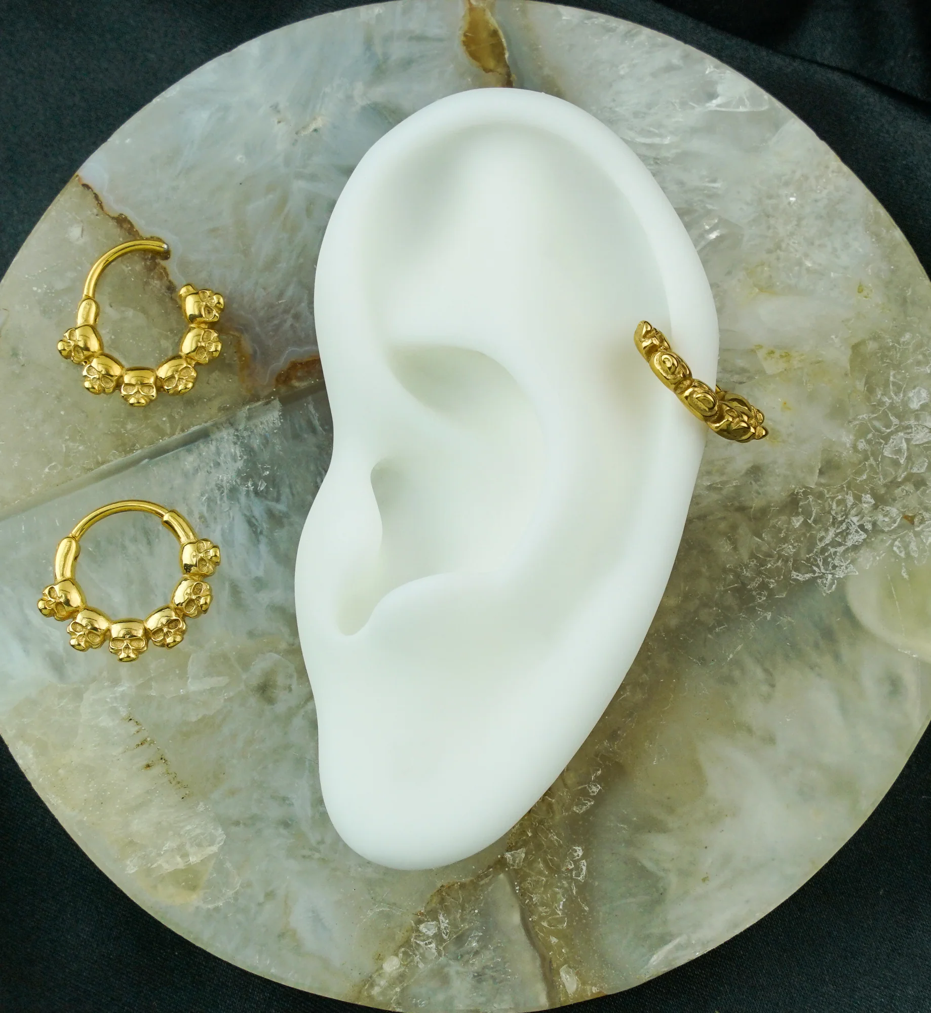 Gold PVD Ring Of Skulls Stainless Steel Hinged Segment Ring - Image 3