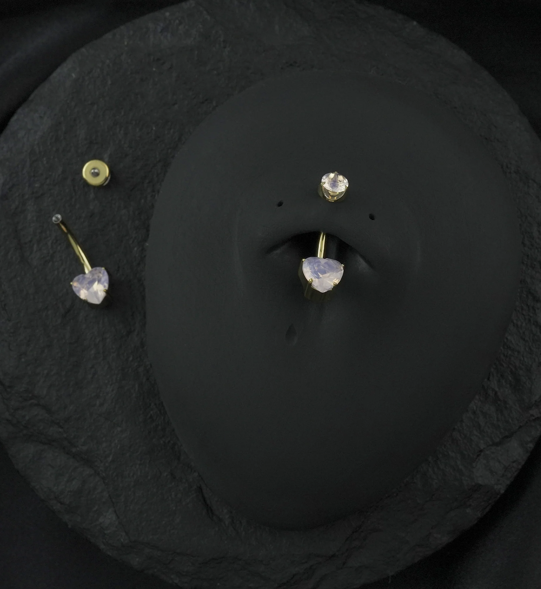 Gold PVD Rose Quartz Stone Heart Internally Threaded Titanium Belly Button Ring - Image 2