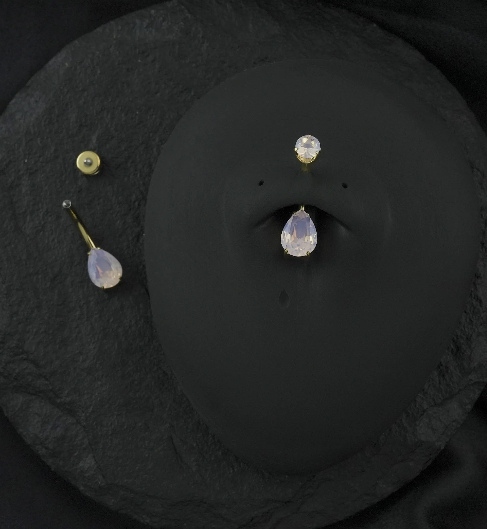 Gold PVD Rose Quartz Teardrop Internally Threaded Titanium Belly Button Ring - Image 2