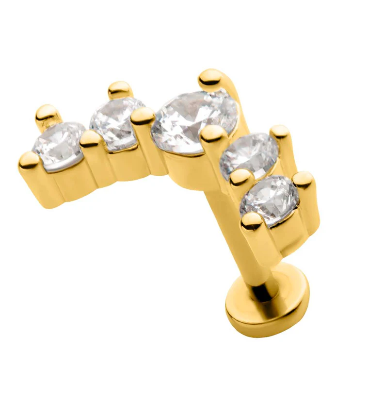 Gold PVD Royal Round Clear CZ Stainless Steel Internally Threaded Labret