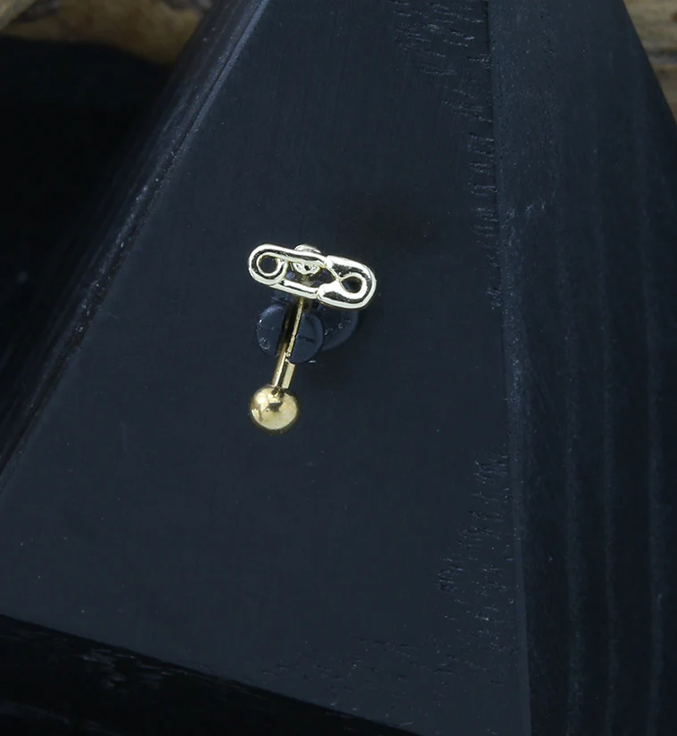 Gold PVD Safety Pin Curved Barbell - Image 2