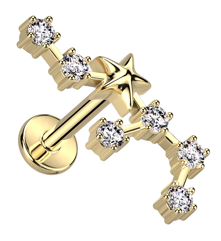 Gold PVD Sagittarius Constellation Clear CZ Stainless Steel Internally Threaded Labret