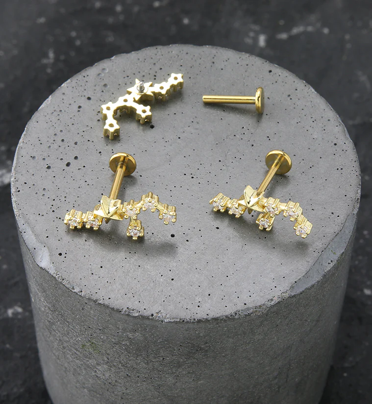 Gold PVD Sagittarius Constellation Clear CZ Stainless Steel Internally Threaded Labret - Image 2