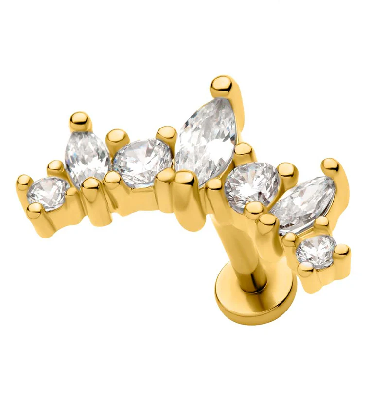 Gold PVD Seriate Clear CZ Stainless Steel Internally Threaded Labret