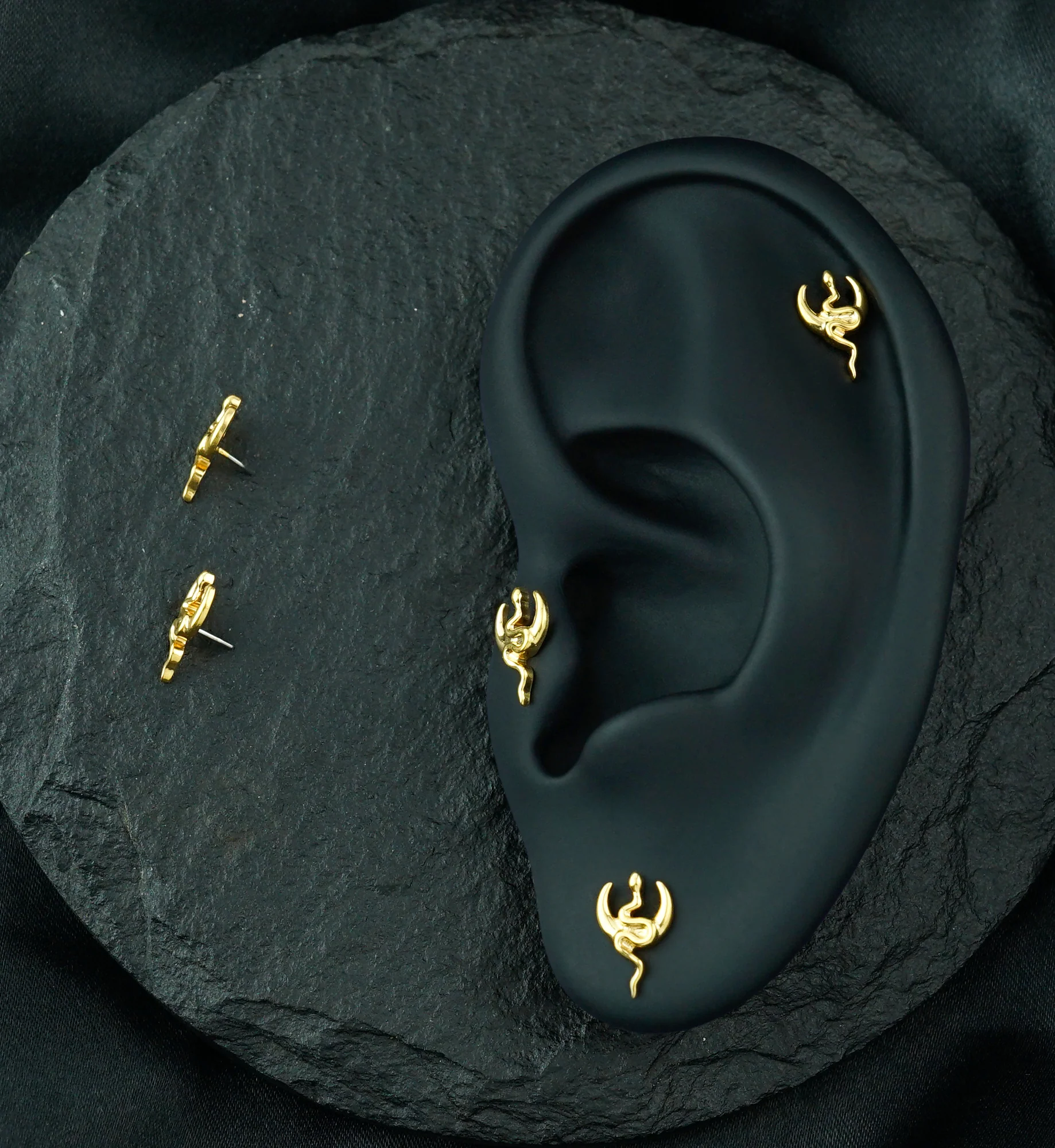 Gold PVD Serpent Moon Titanium Threadless Top - Image 2