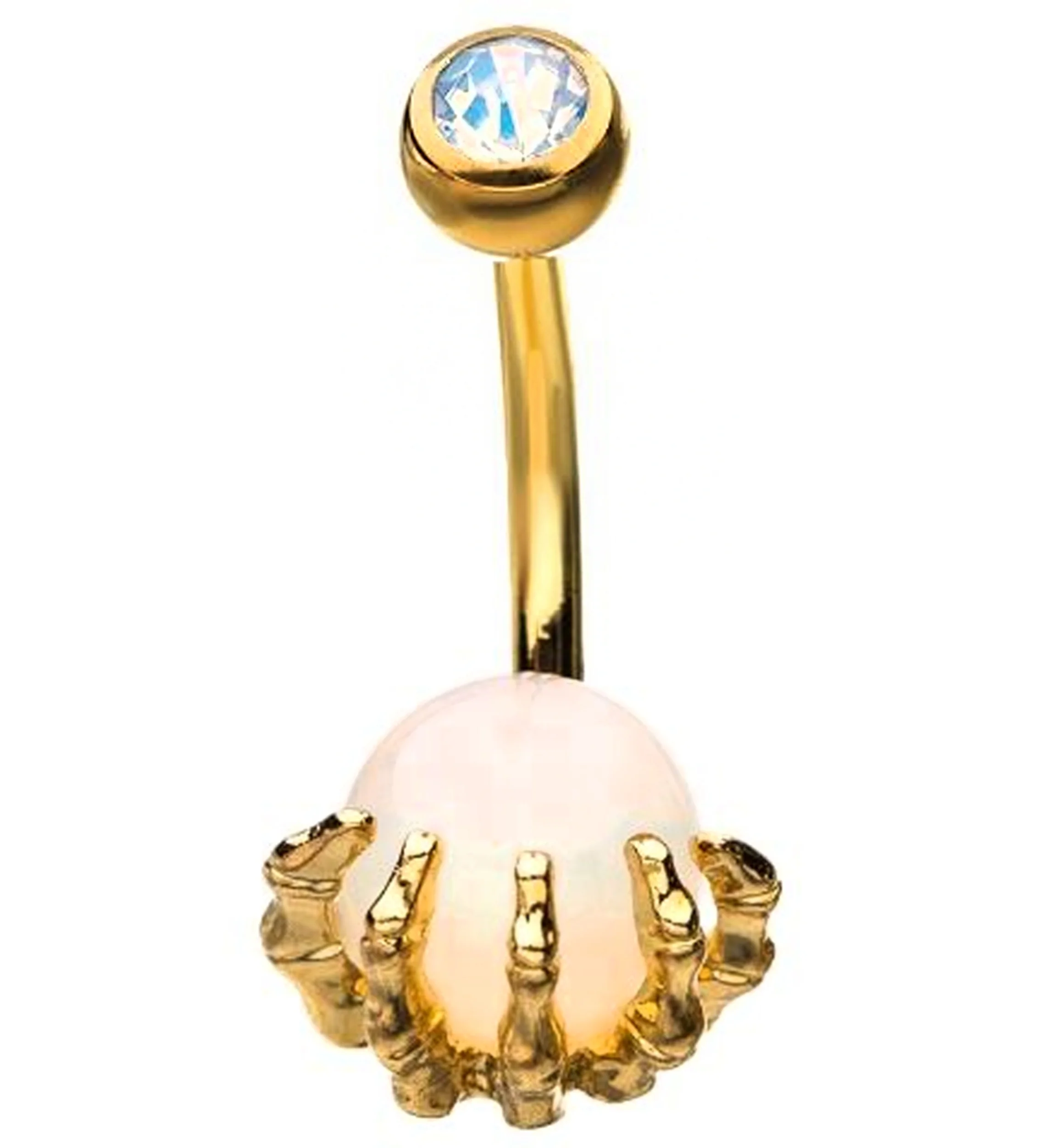 Gold PVD Skeletal Palm White Opalite Belly Button Ring