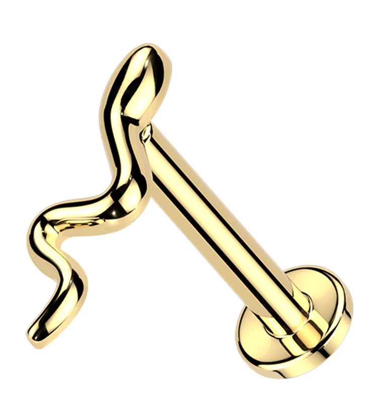 Gold PVD Sleek Snake Stainless Steel Internally Threaded Labret