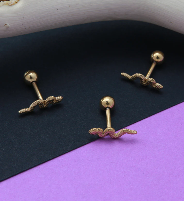 Gold PVD Snake Cartilage Barbell - Image 2
