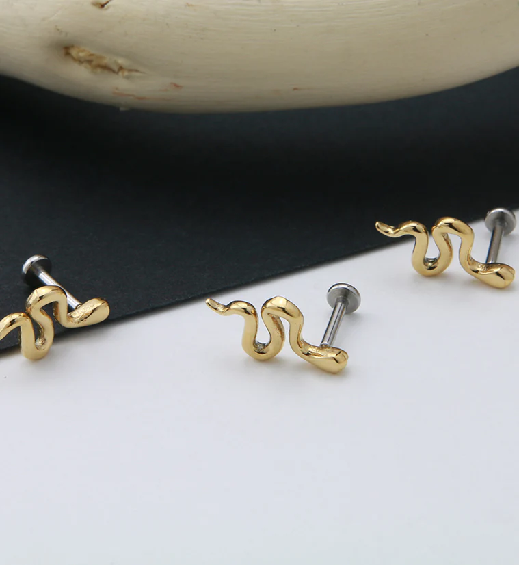 Gold PVD Snake Labret Post - Image 3