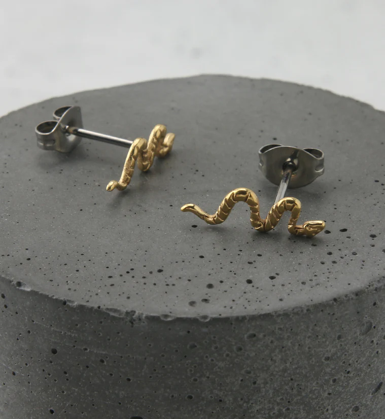 Gold PVD Snake Titanium Threadless Earrings - Image 2