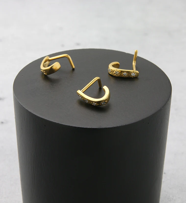 Gold PVD Sol CZ Stainless Steel Nose Curve - Image 2