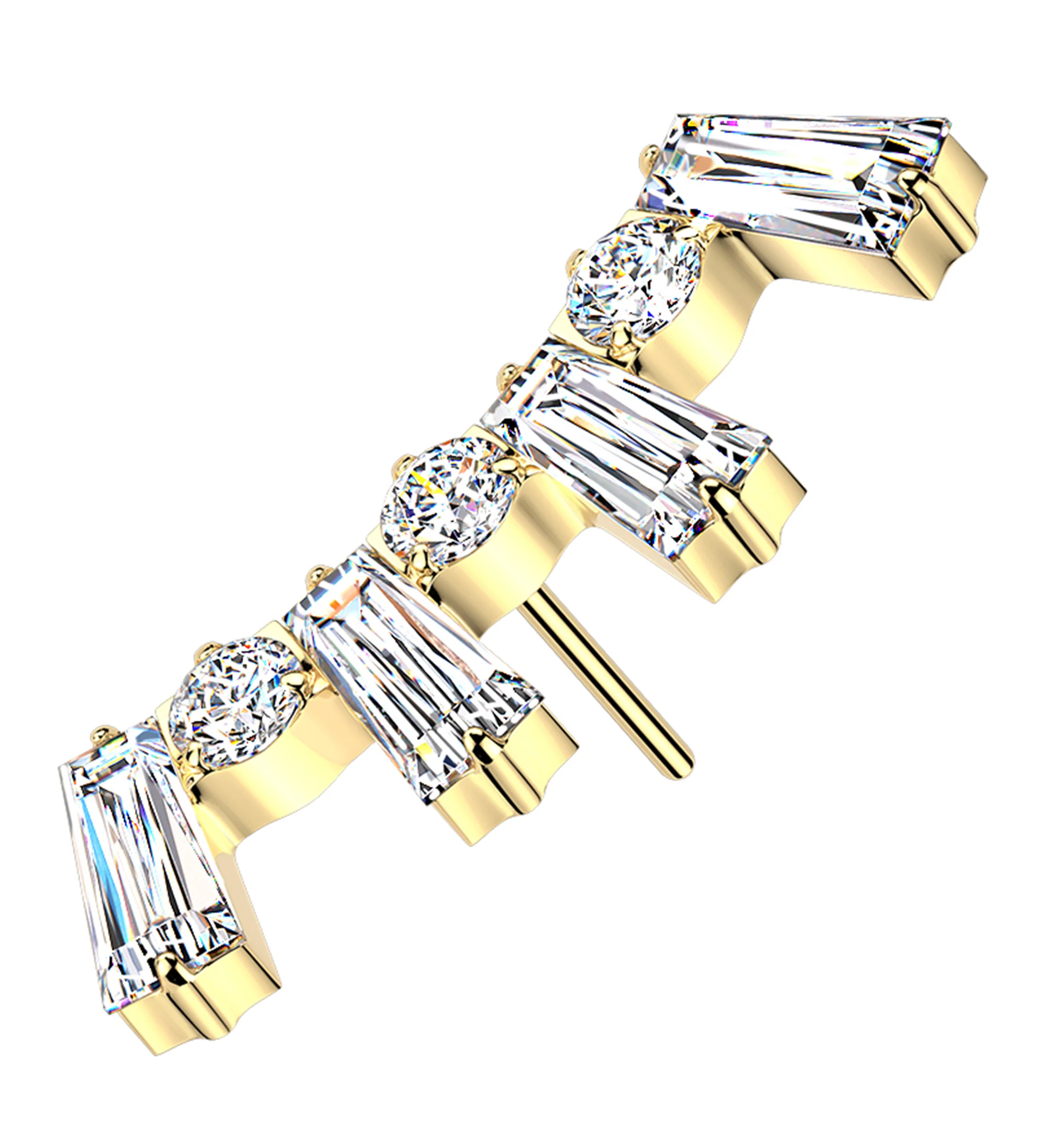Gold PVD Solar Flare Clear CZ Threadless Titanium Top