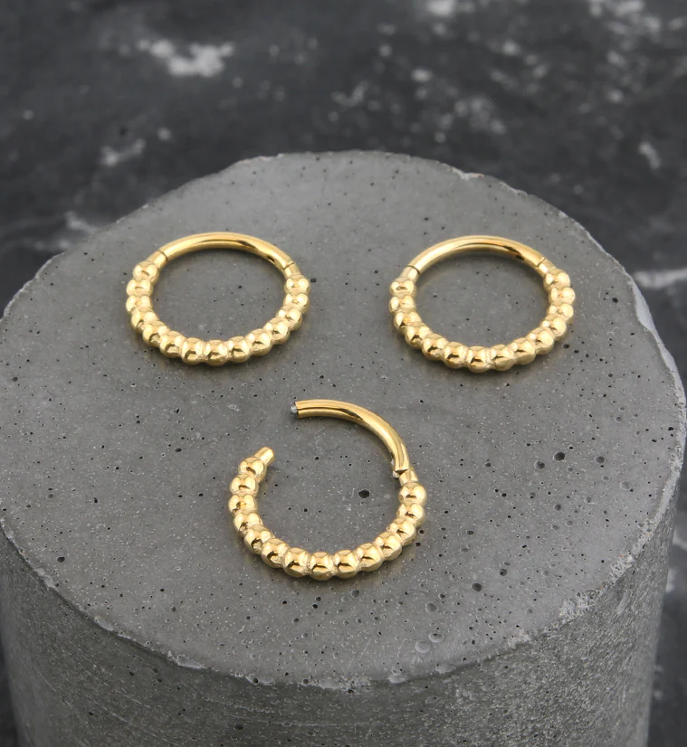 Gold PVD Spherical Beaded Stainless Steel Hinged Segment Ring - Image 2