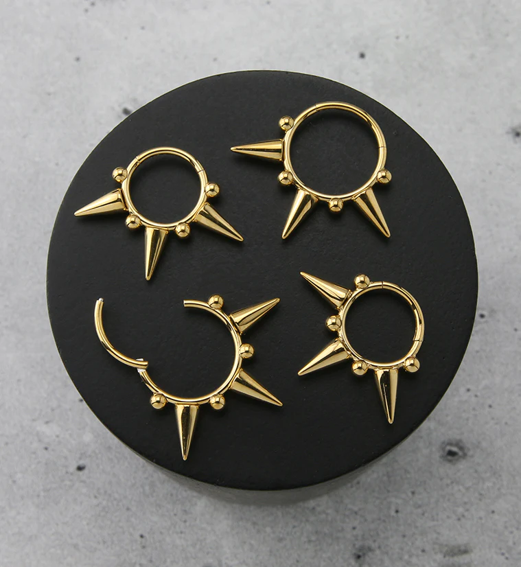 Gold PVD Spike Stainless Steel Hinged Segment Ring - Image 3