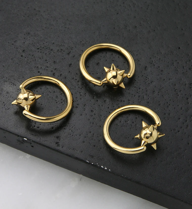 Gold PVD Spikey Ball Captive Ring - Image 2