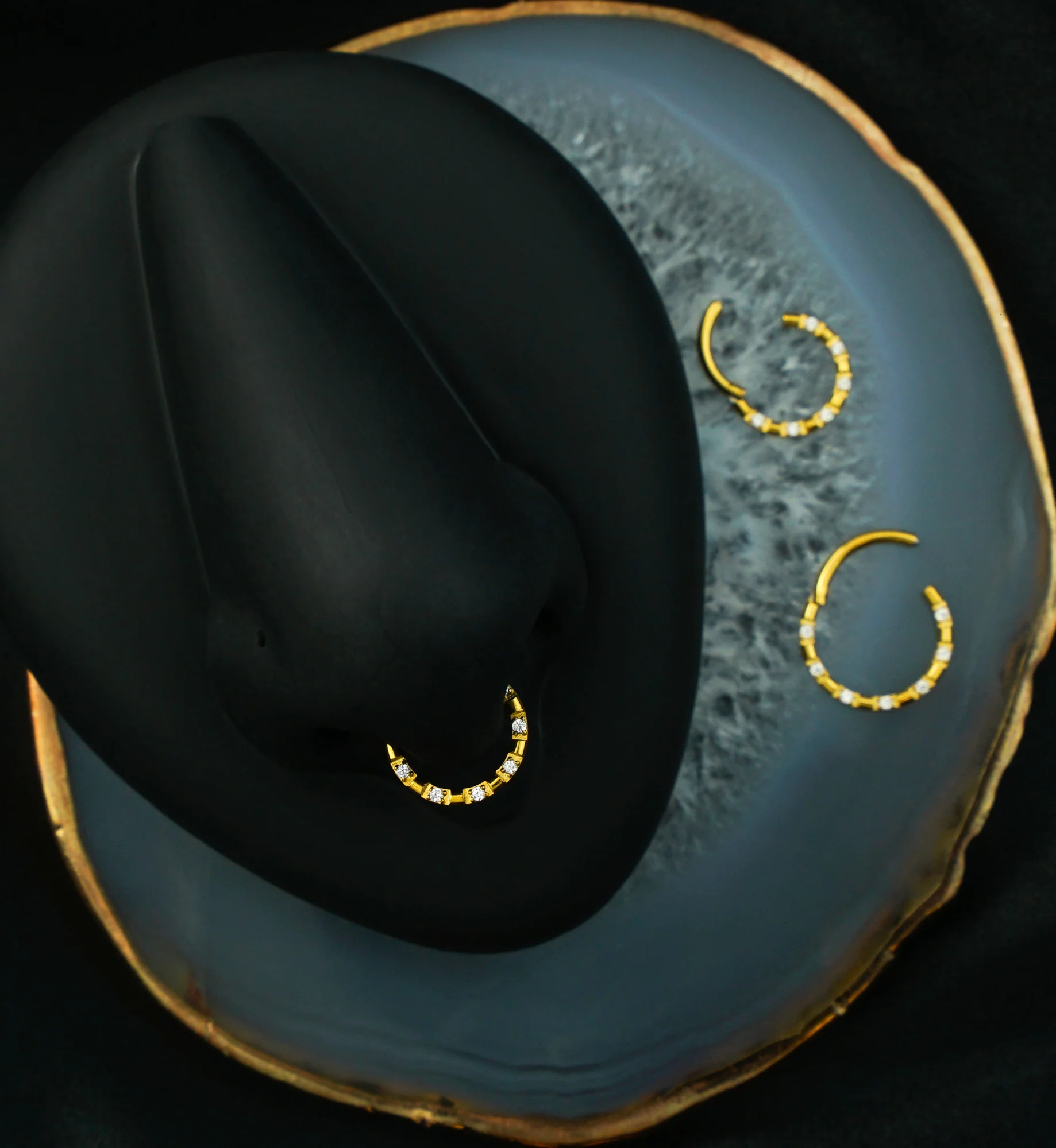 Gold PVD Spotted Round Clear CZ Stainless Steel Hinged Segment Ring - Image 3