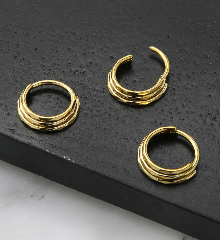Gold PVD Stacked Verge Titanium Hinged Segment Ring - Image 2