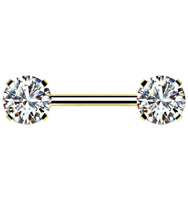 Gold PVD Stainless Steel Double CZ Threadless Barbell