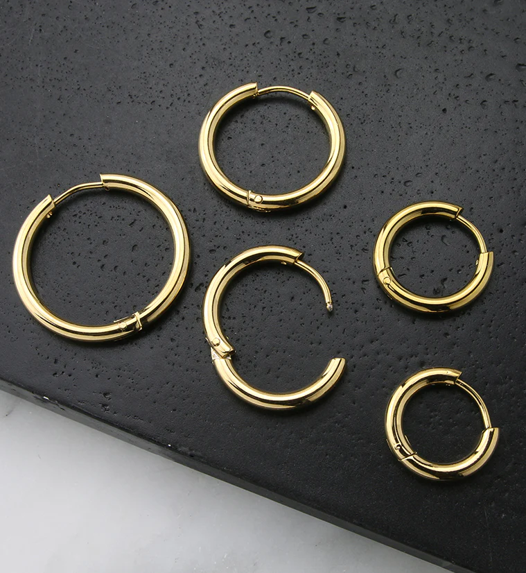 Gold PVD Stainless Steel Hinged Hoop Earrings - Image 2