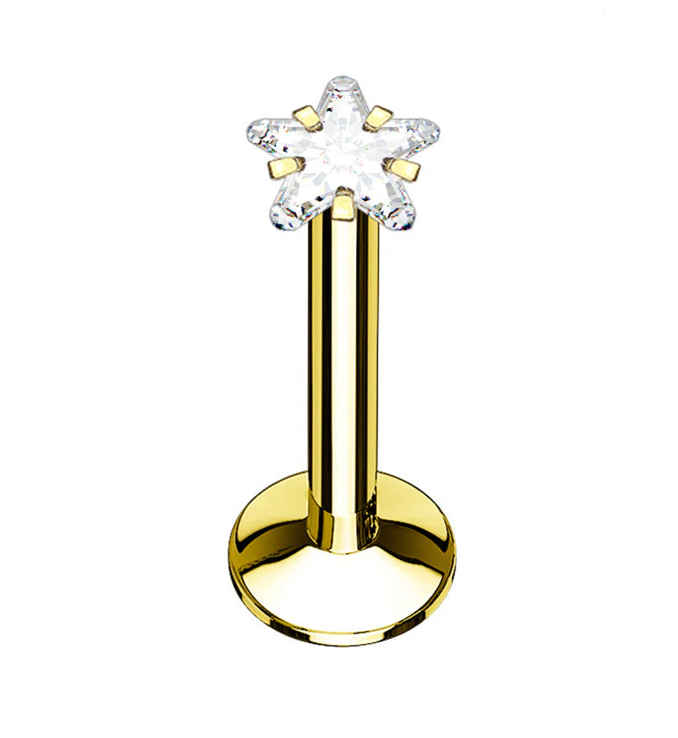 Gold PVD Star CZ Prong Internally Threaded Labret