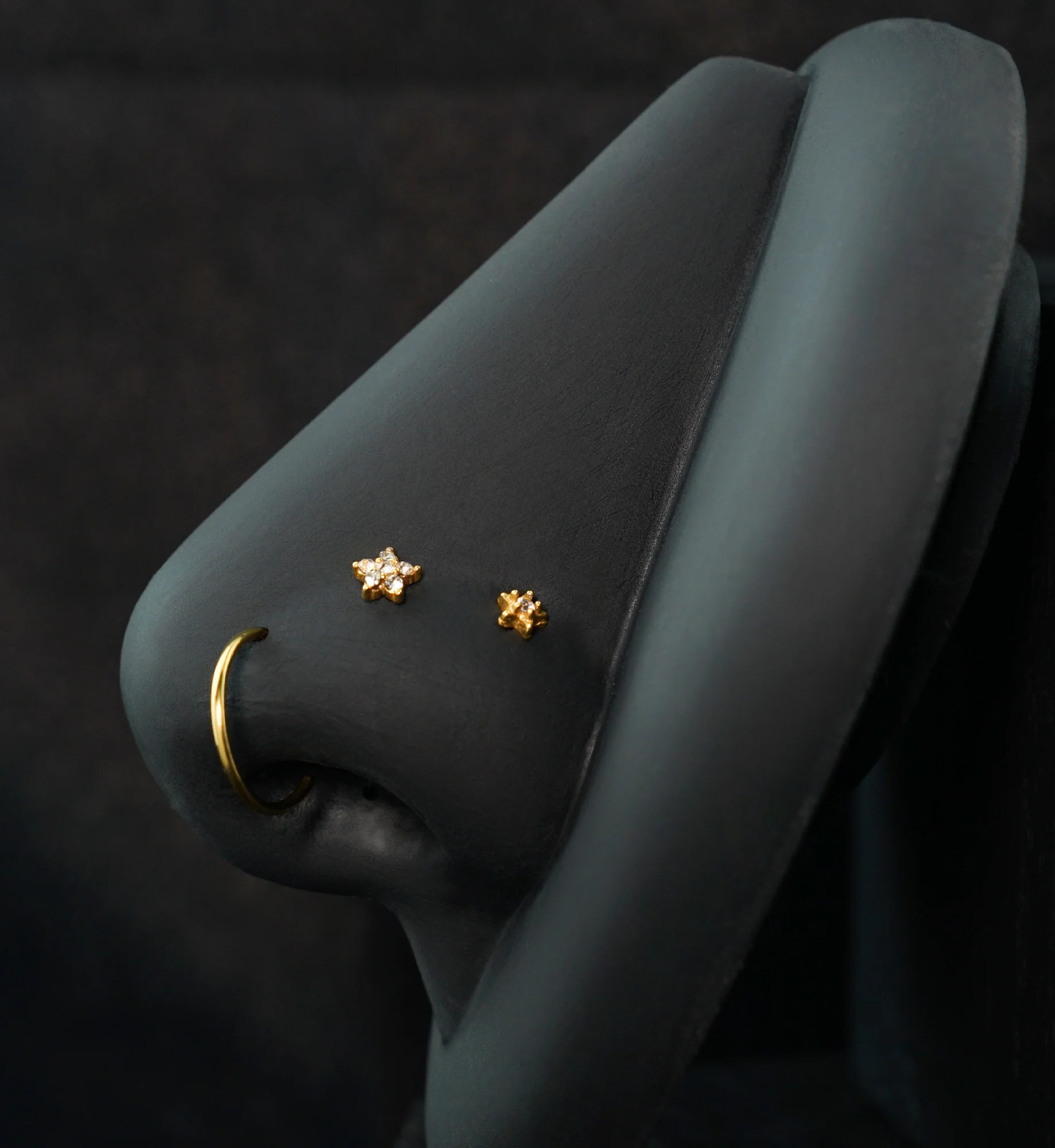 Gold PVD Star Flower Clear CZ Stainless Steel L Bend/Stud/Hoop Nose Ring Pack (6 Pc) - Image 3