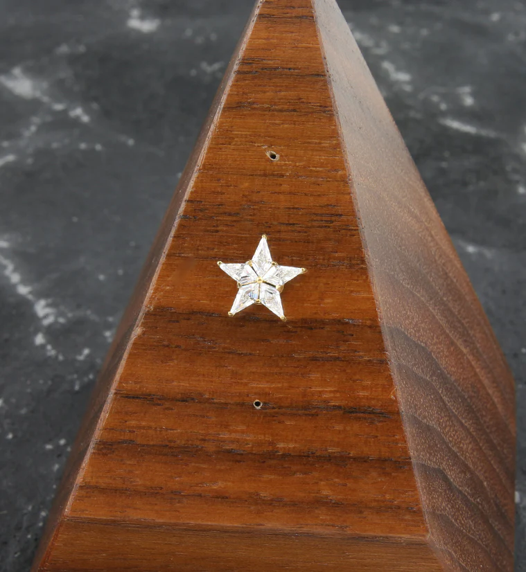 Gold PVD Star Flower Clear CZ Threadless Titanium Top - Image 2