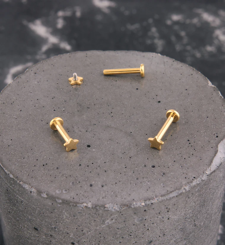 Gold PVD Star Internally Threaded Titanium Labret - Image 2