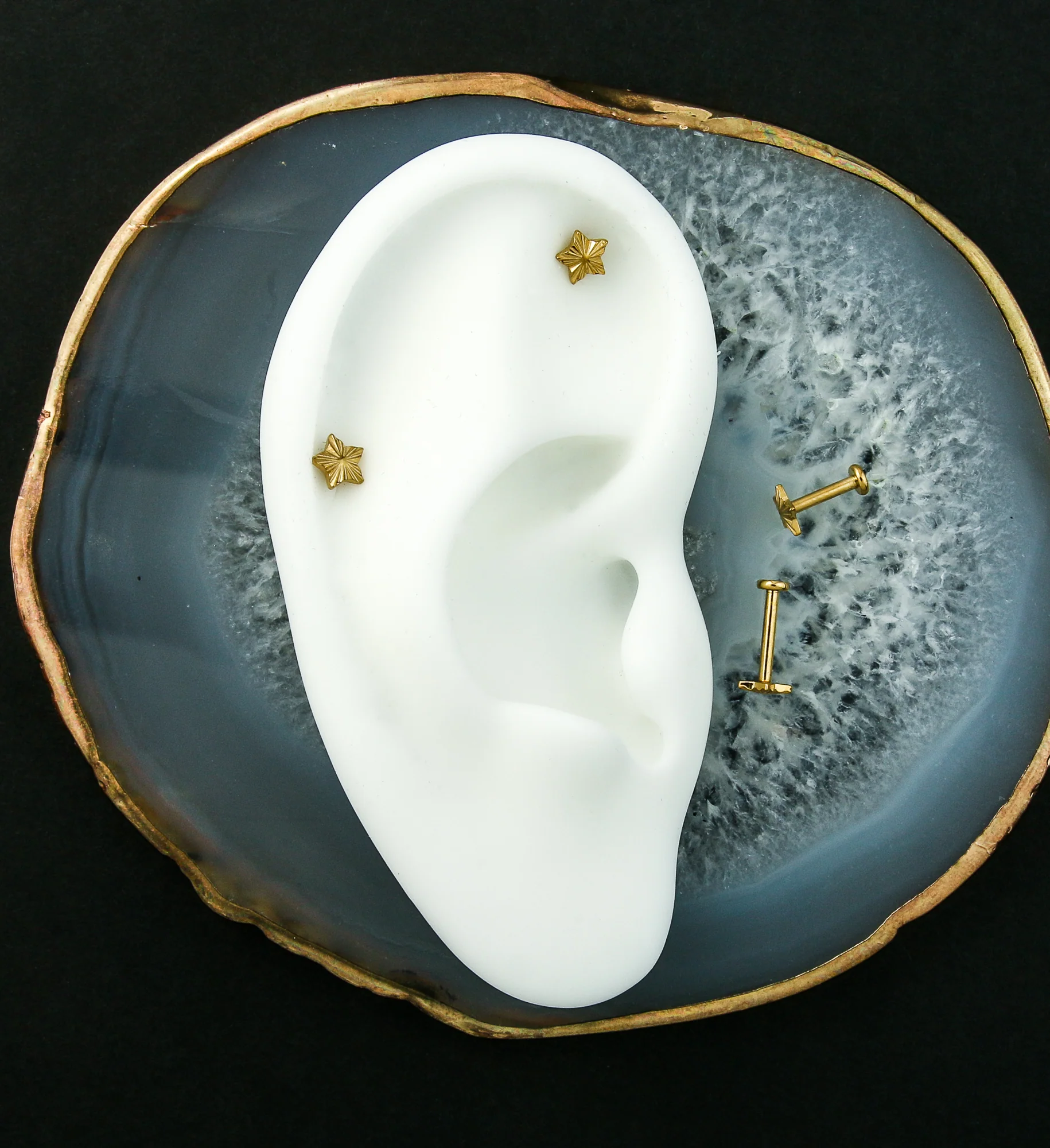 Gold PVD Star Score Internally Threaded Titanium Labret - Image 2