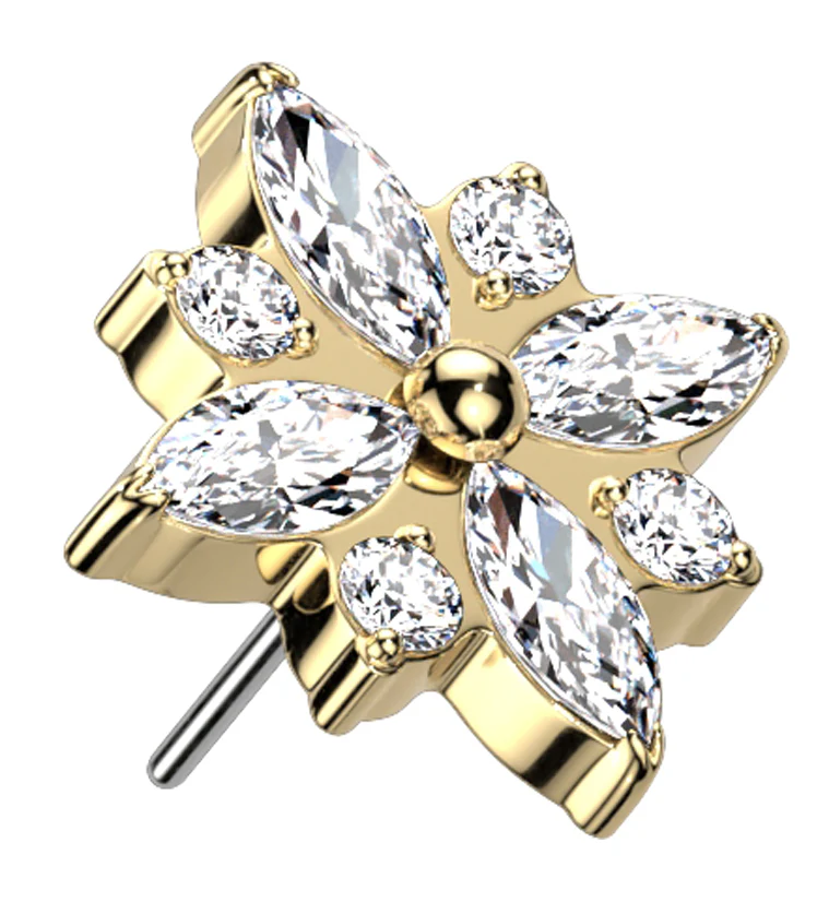 Gold PVD Starflower CZ Threadless Titanium Top