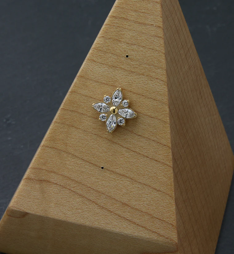 Gold PVD Starflower CZ Threadless Titanium Top - Image 2