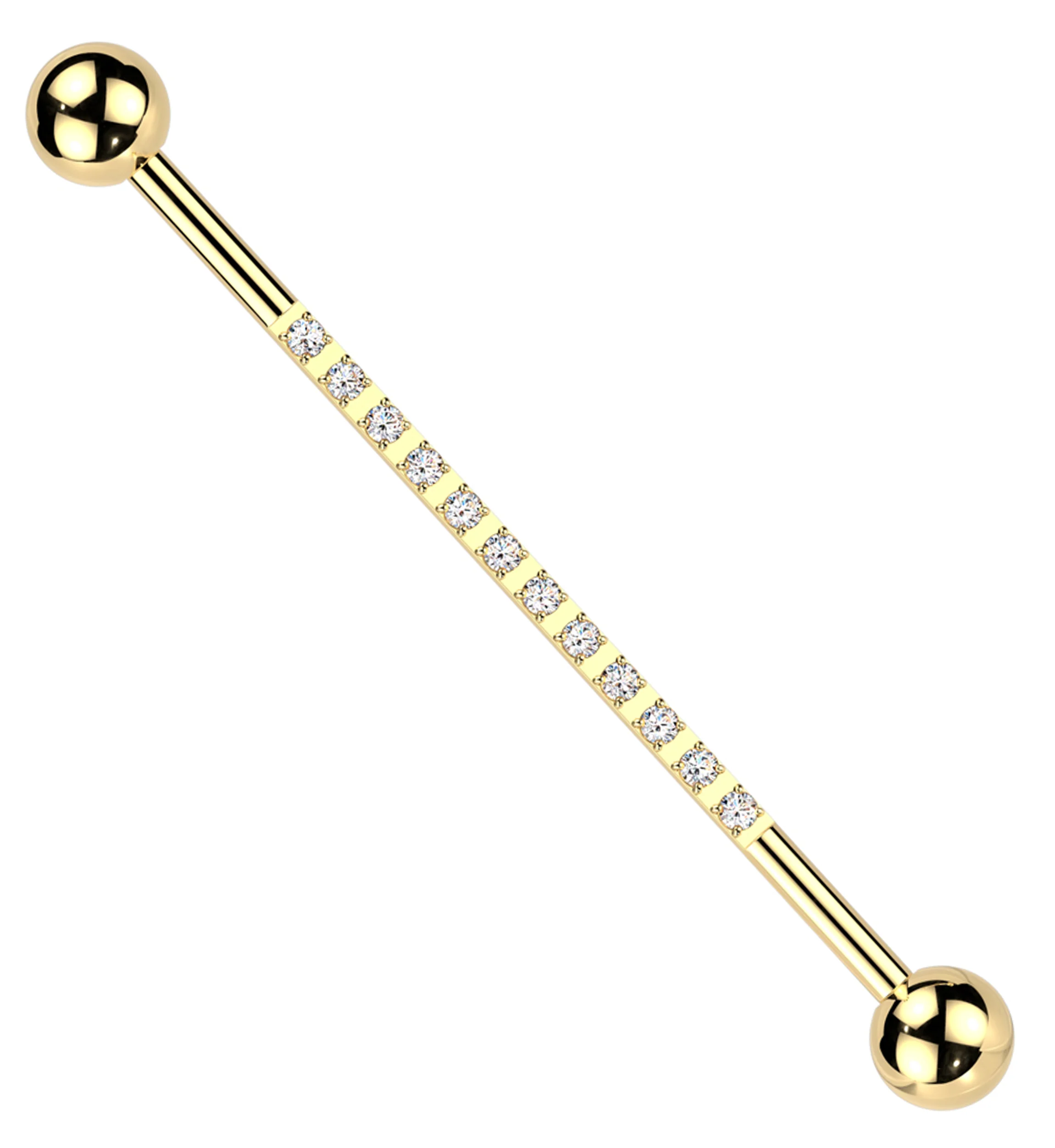 Gold PVD Stripe CZ Externally Threaded Titanium Industrial Barbell