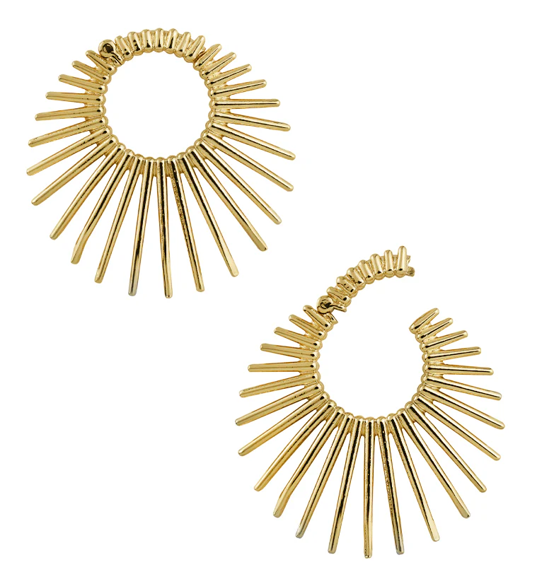 Gold PVD Sunburst Stainless Steel Hinged Ear Weights - Image 3