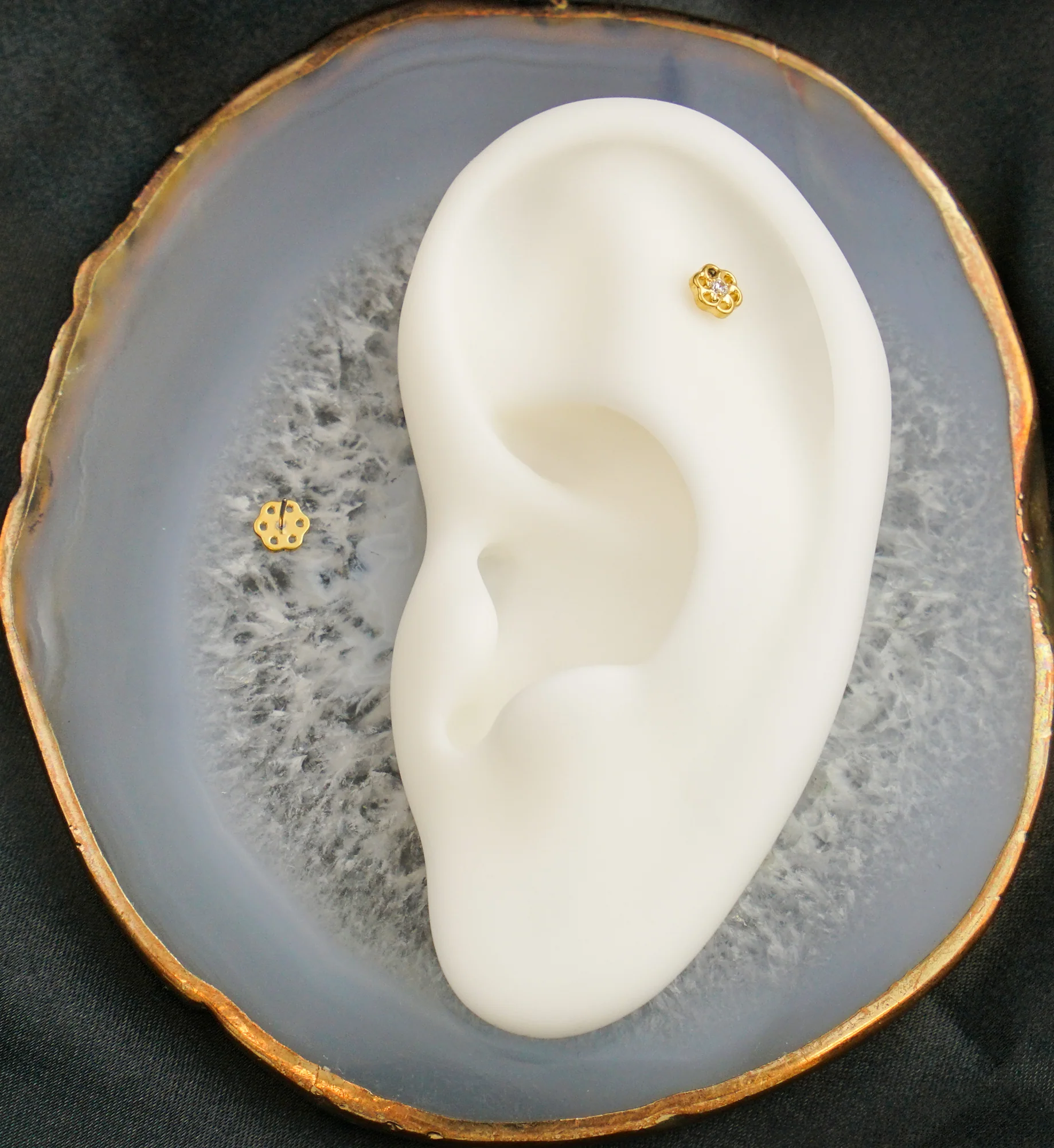 Gold PVD Roil Flower Clear CZ Threadless Titanium Top - Image 2