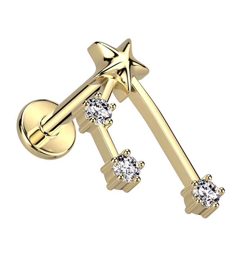 Gold PVD Taurus Constellation Clear CZ Stainless Steel Internally Threaded Labret