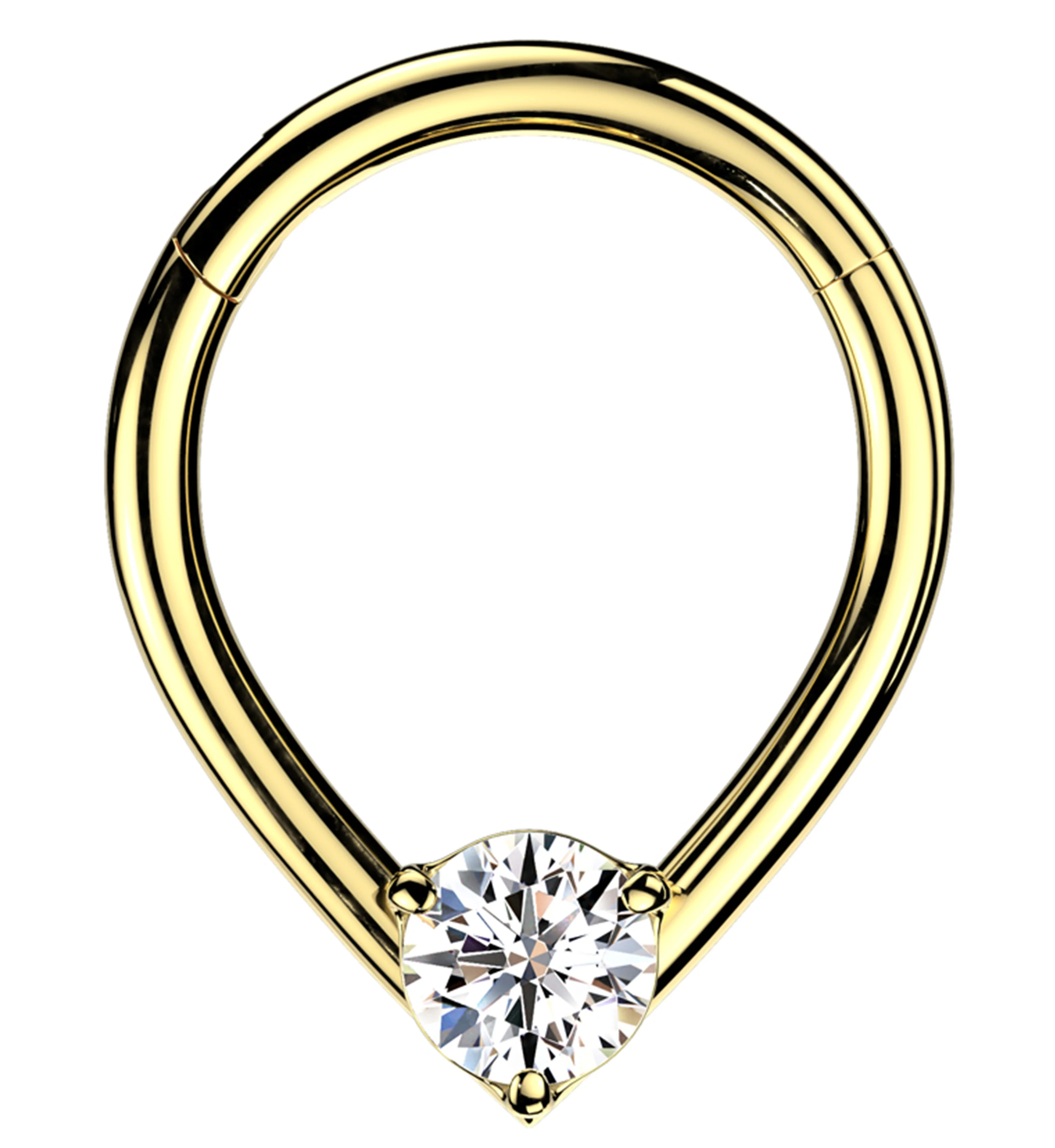 Centered Gold PVD Teardrop Clear CZ Stainless Steel Hinged Segment Ring