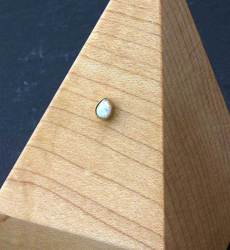Gold PVD Teardrop White Opalite Threadless Titanium Top - Image 2