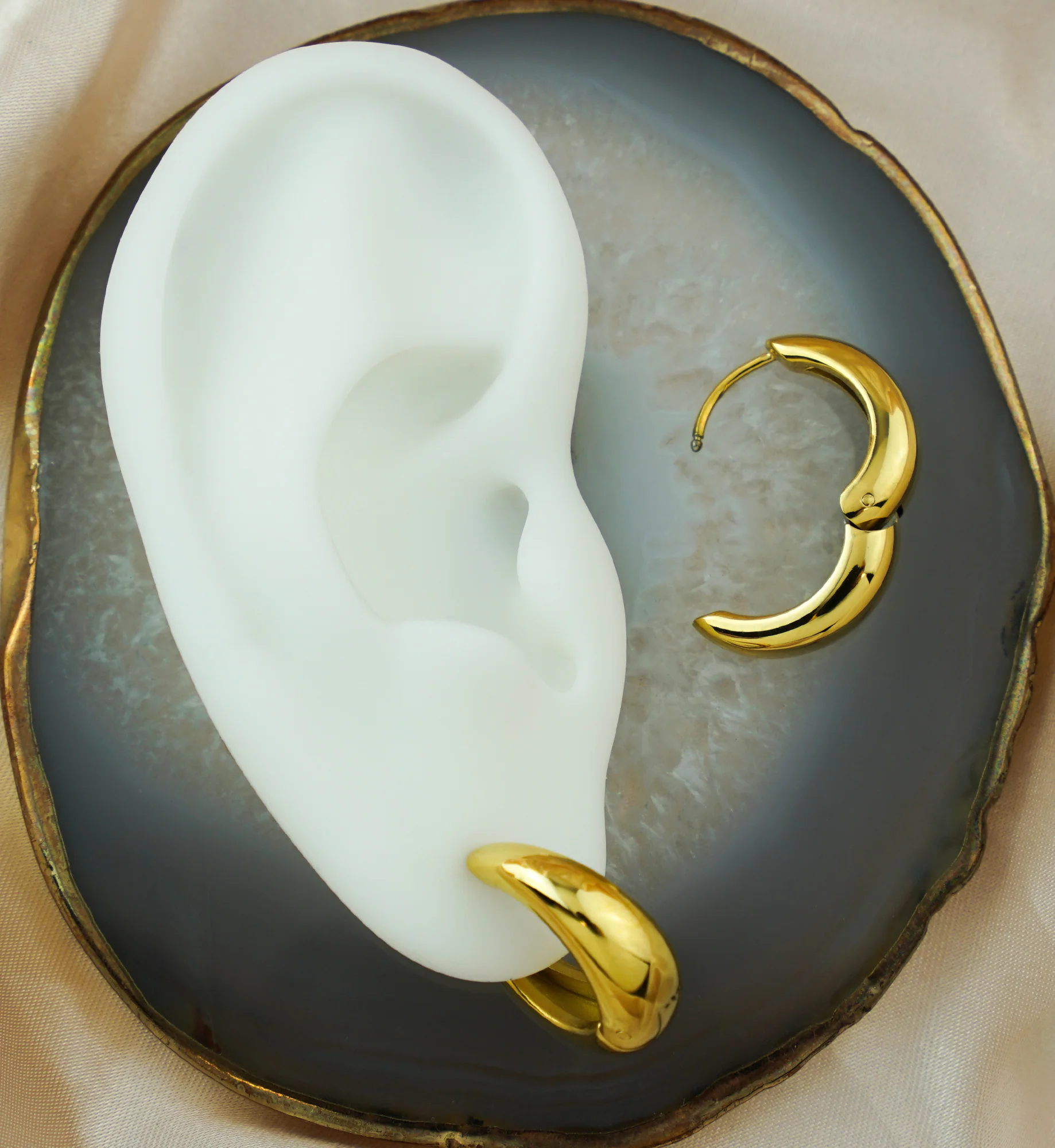 Gold PVD Thick Hoop Stainless Steel Hinged Earrings - Image 2