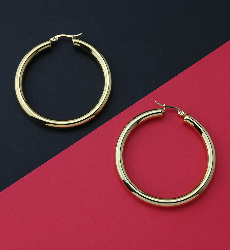 Gold PVD Thick Stainless Steel Hoop Earrings - Image 2