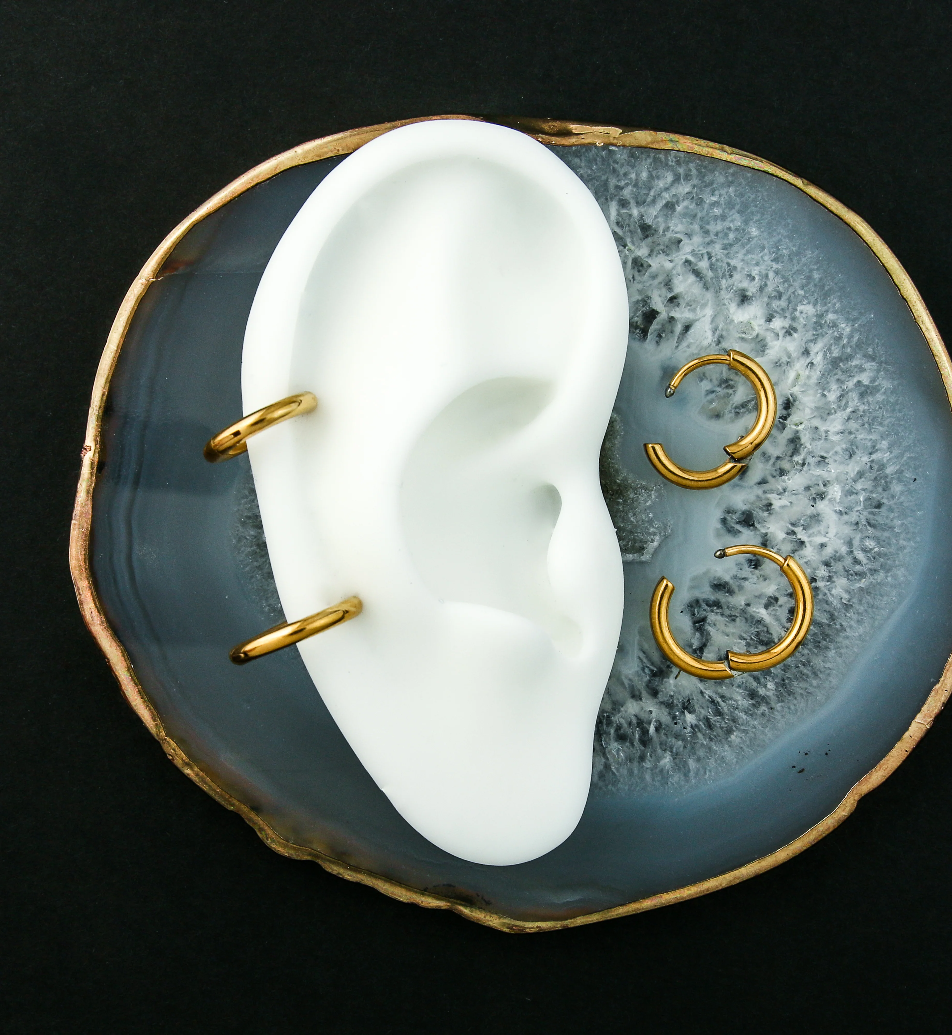 Gold PVD Titanium Hinged Hoop Huggie Earrings - Image 2